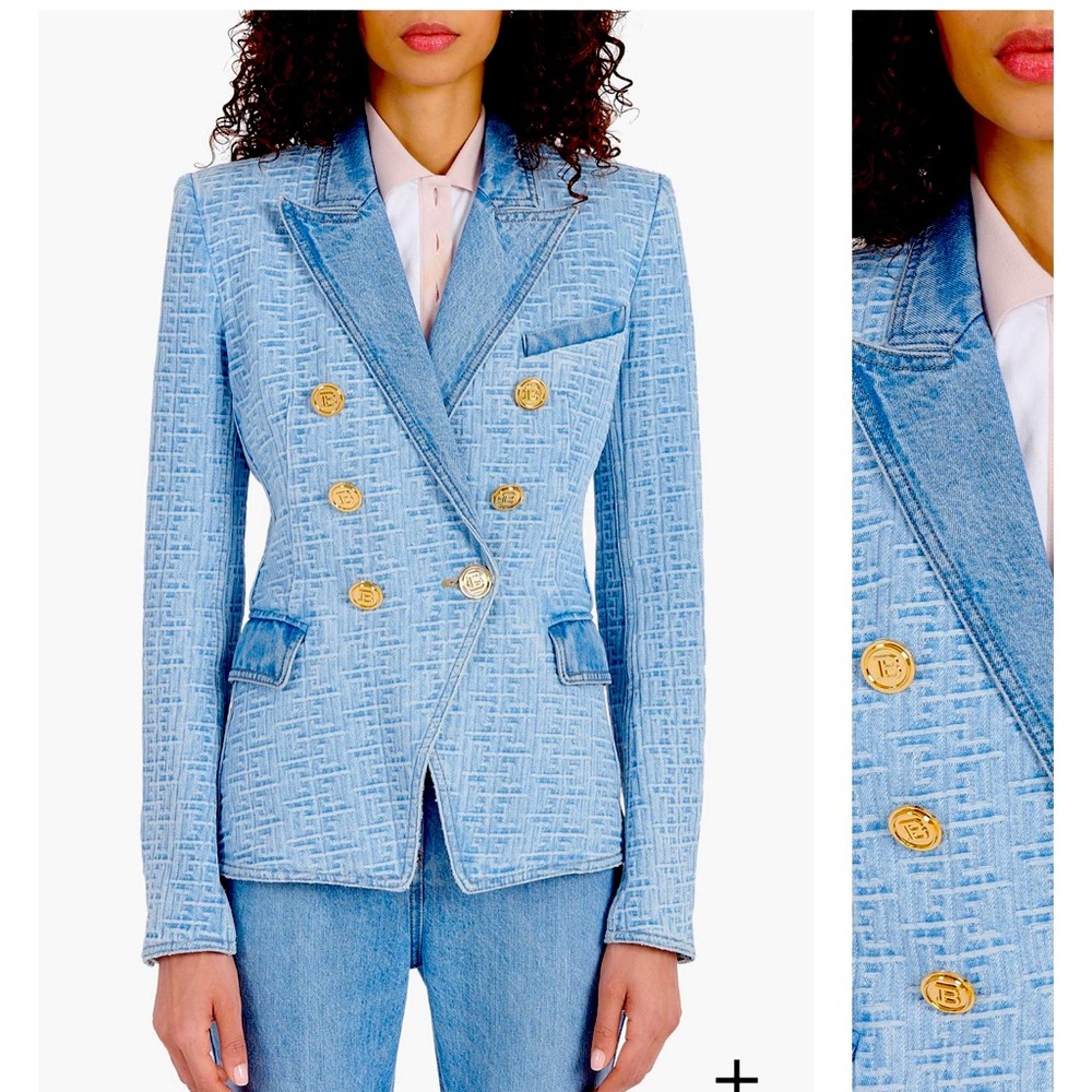 Balmain light blue jean jacket with Balmain monogram